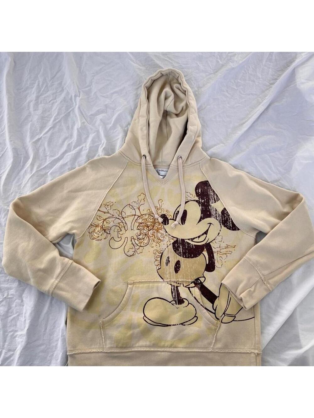 Vintage Disney Mickey Mouse Pale Yellow hoodie Size Women's Small